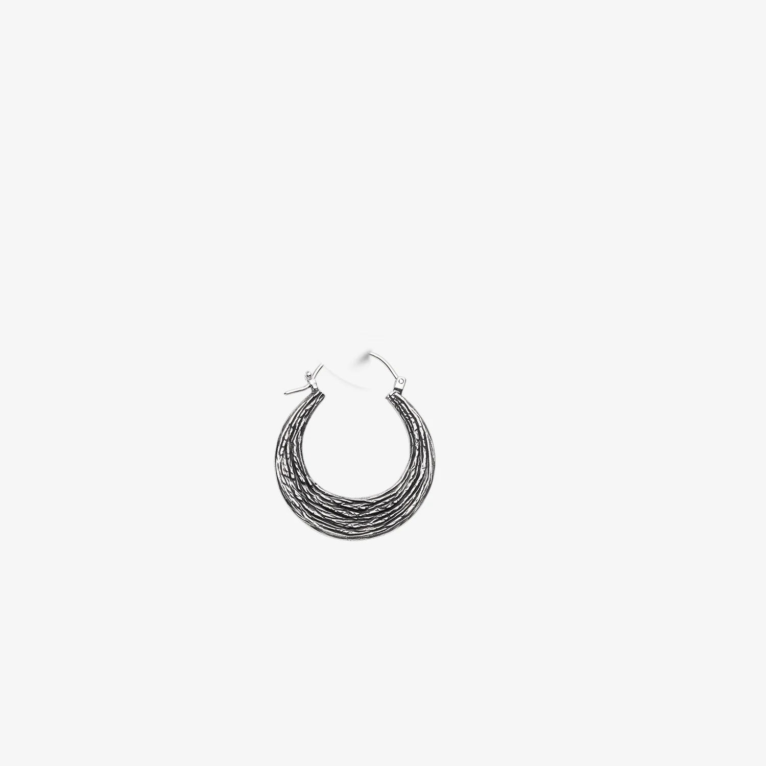 A Pair of Ancient Bali Ornate White Brass Loop Plug Hoop Earring - Image 2