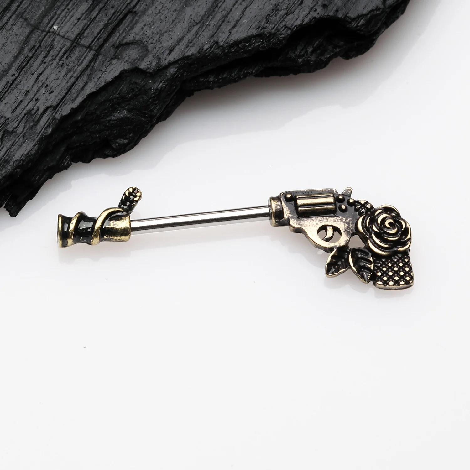 A Pair of Antique Brass Rose Vine Pistol Gun Nipple Barbell - Image 2