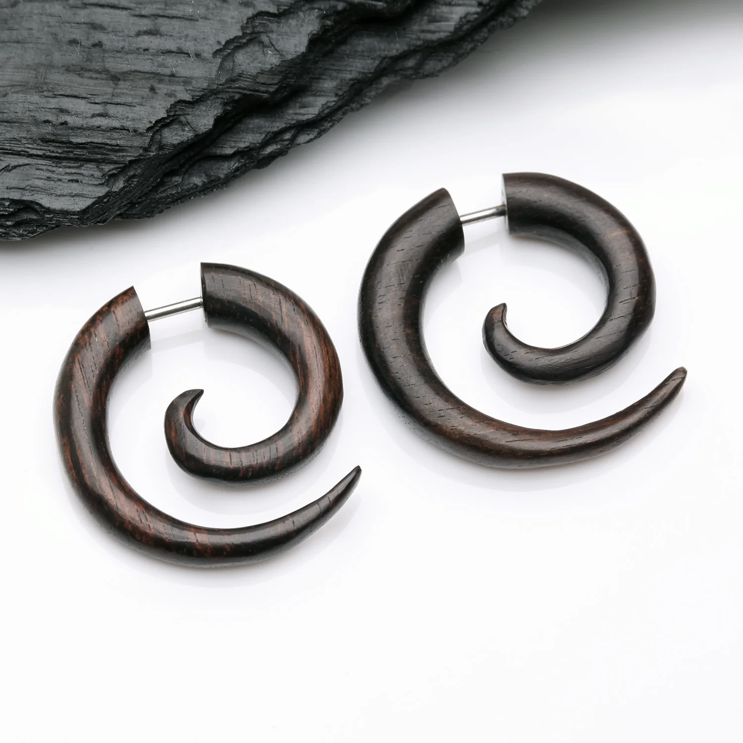A Pair of Arang Wood Fake Spiral Hanger Earring - Image 2