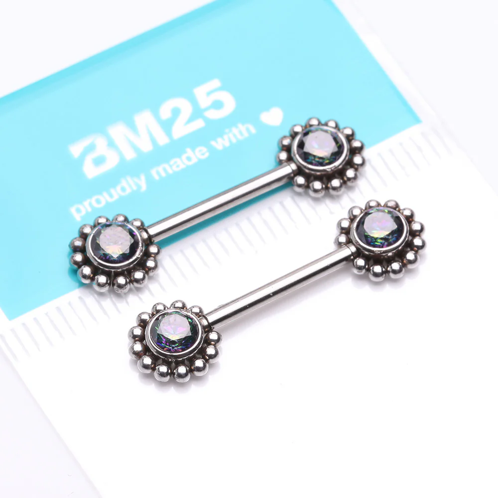 A Pair of Bali Bead Karma Circle Sparkle Threadless Nipple Barbell - Image 3