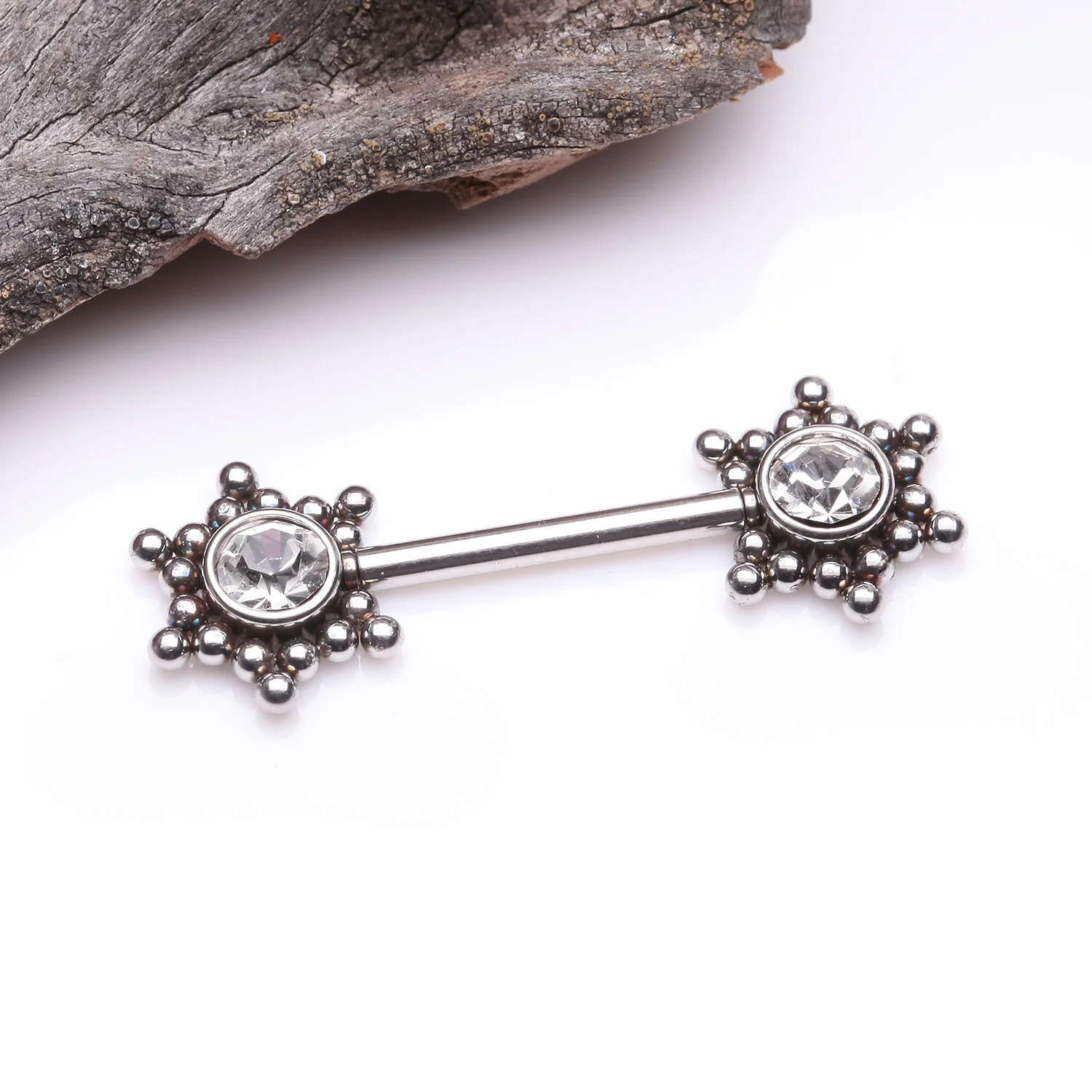 A Pair of Bali Star Sparkle Threadless Nipple Barbell - Image 2