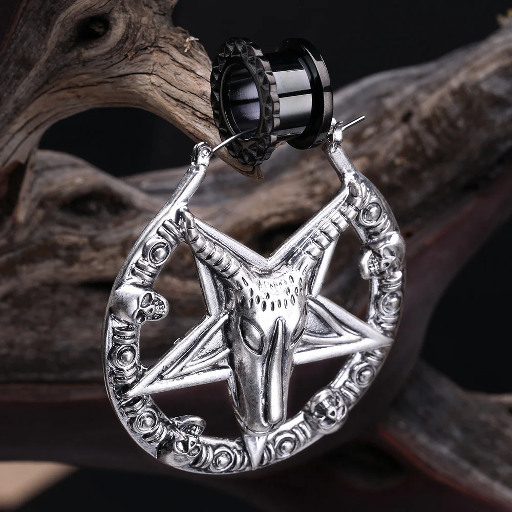 A Pair of Baphomet Evil Goat Plug Hoop Earring - Image 3