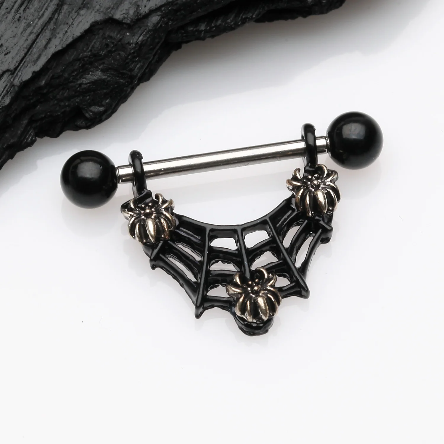 A Pair of Blackline Dark Triple Spider on Web Nipple Shield - Image 2