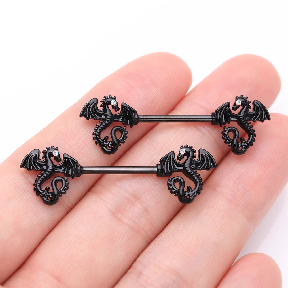 A Pair of Blackline Jeweled Eye Dragon Sparkle Nipple Barbell - Image 3