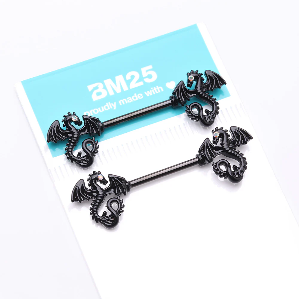 A Pair of Blackline Jeweled Eye Dragon Sparkle Nipple Barbell - Image 4