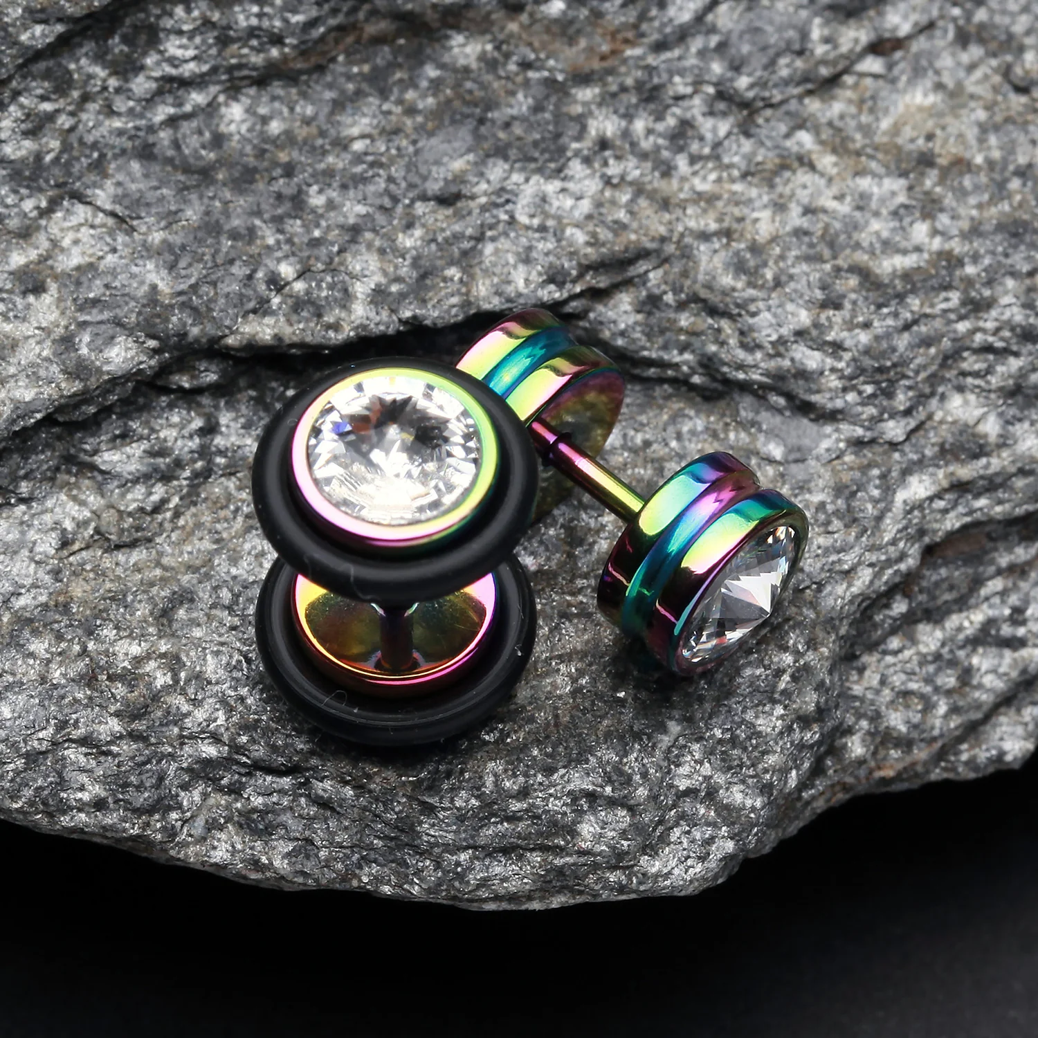 A Pair of Colorline Pointy Crystalline Faux Gauge Plug Earring - Image 2