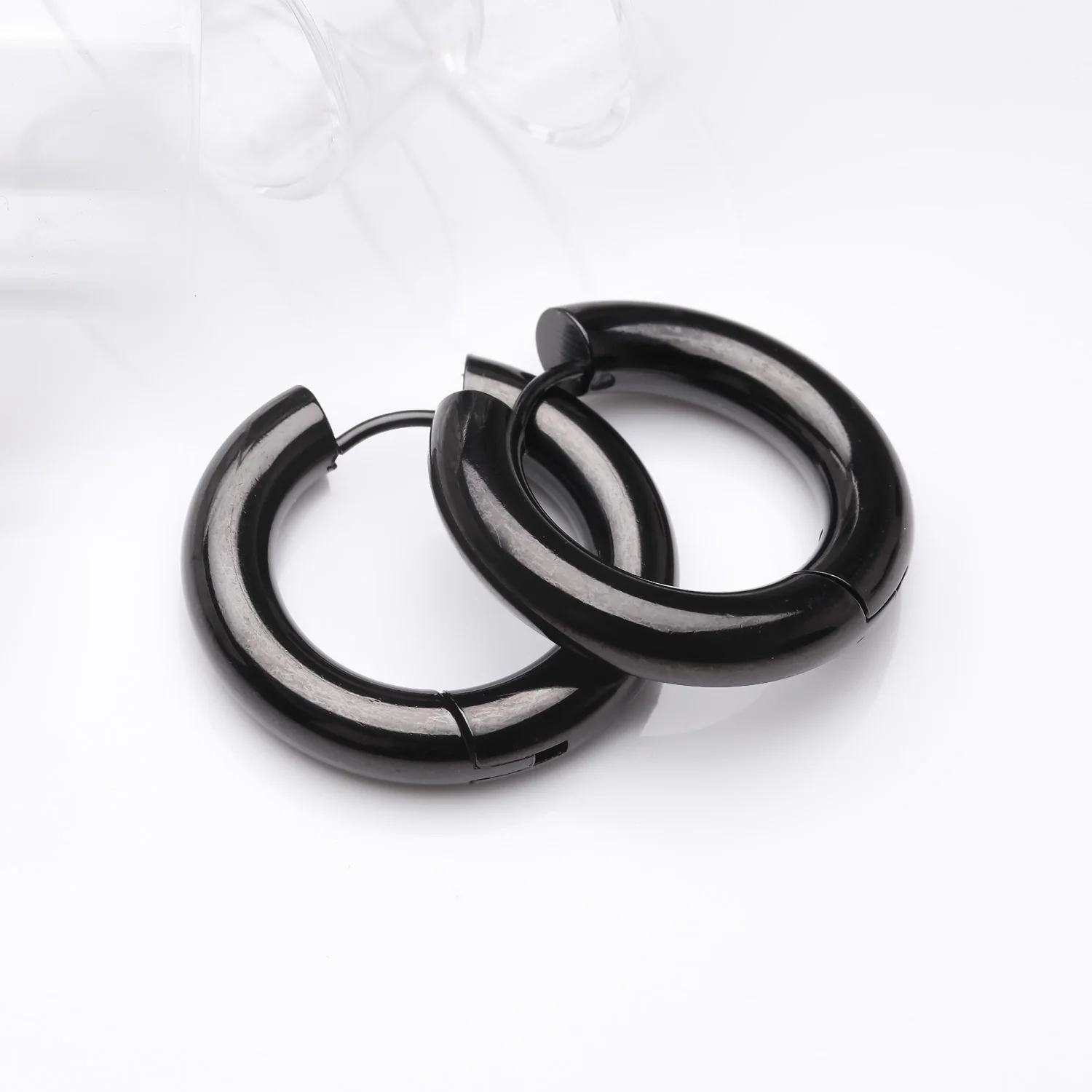 A Pair of Blackline Simple Hinged Huggie Hoop Steel Earring - Image 2