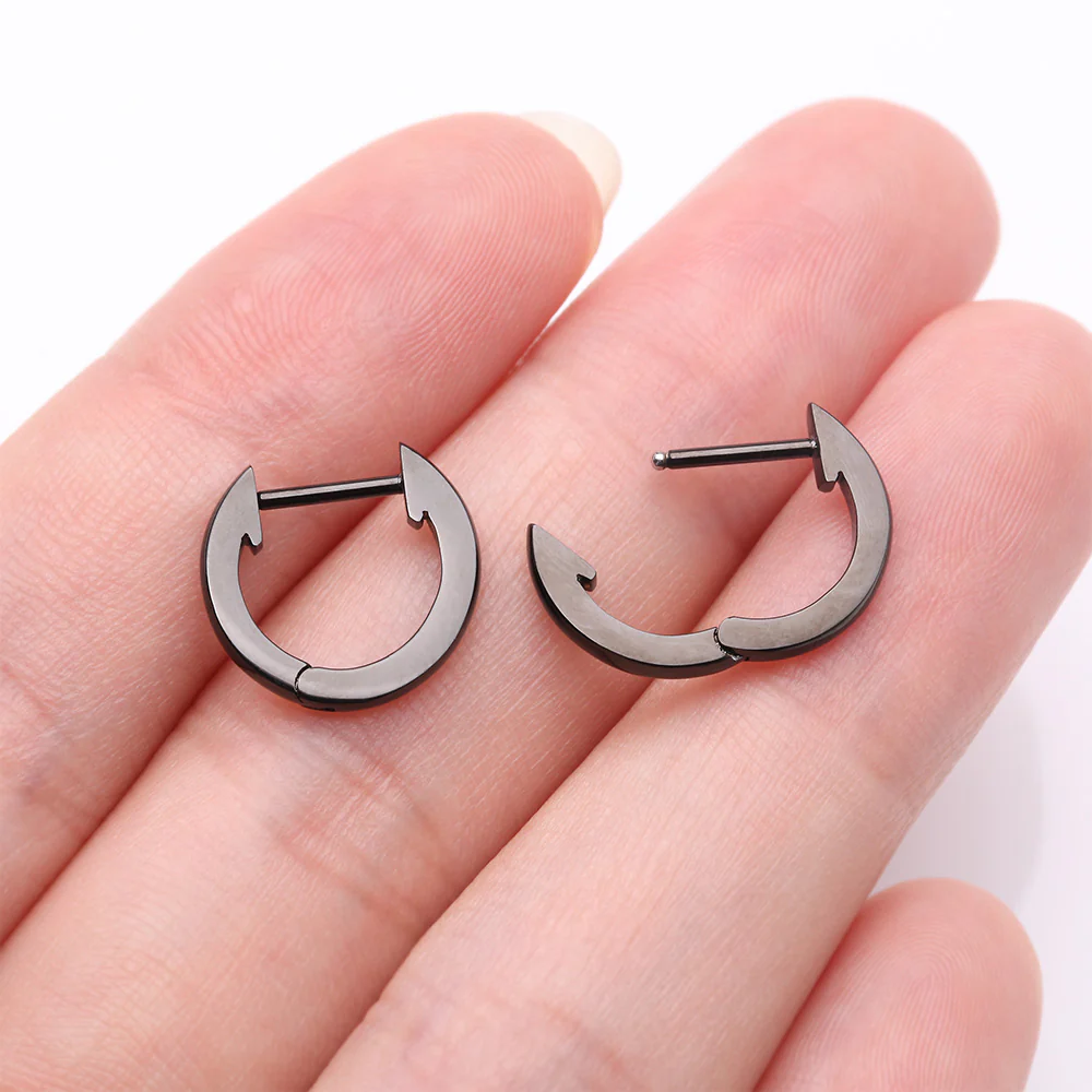 A Pair of Blackline Simple Huggie Hoop Steel Earring - Image 4