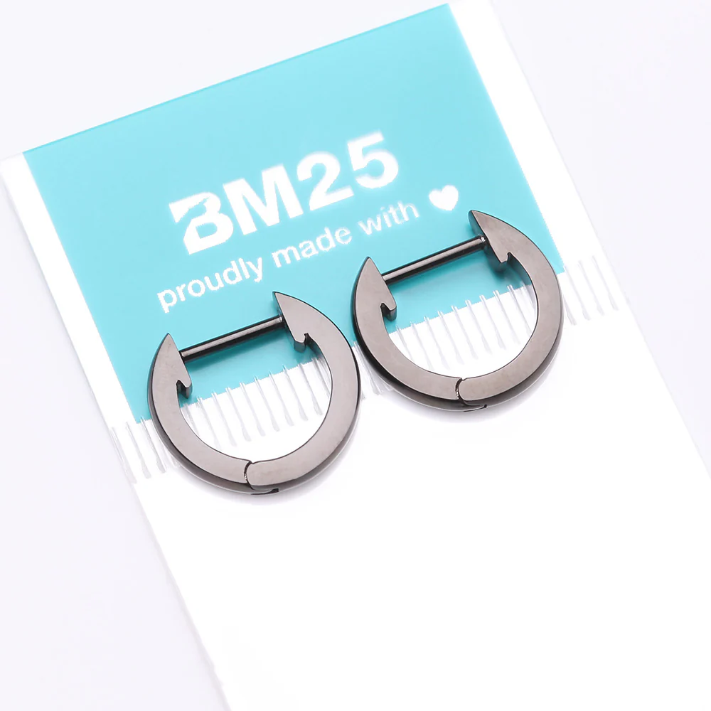 A Pair of Blackline Simple Huggie Hoop Steel Earring - Image 5