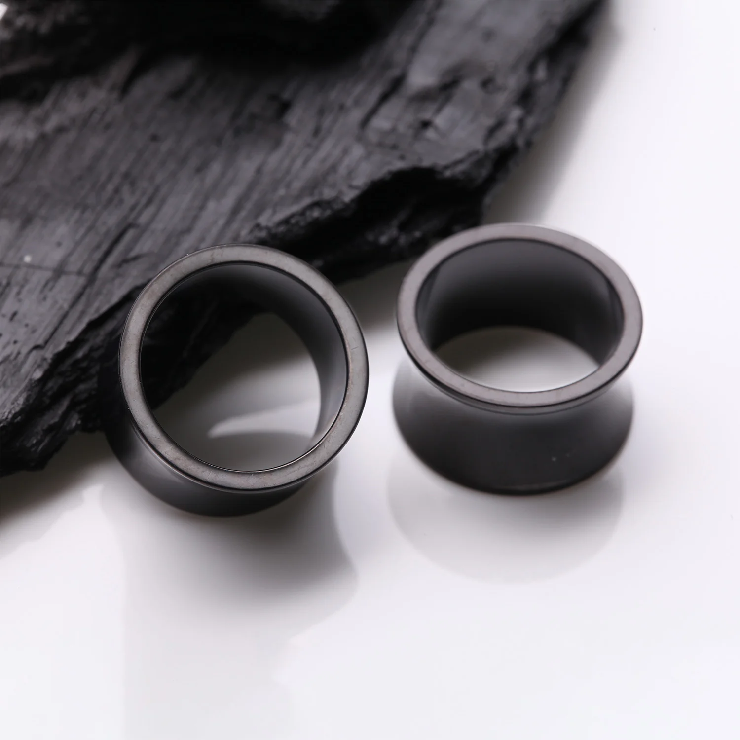 A Pair of Blackline Solid Steel Double Flared Ear Gauge Tunnel Plug - Image 2