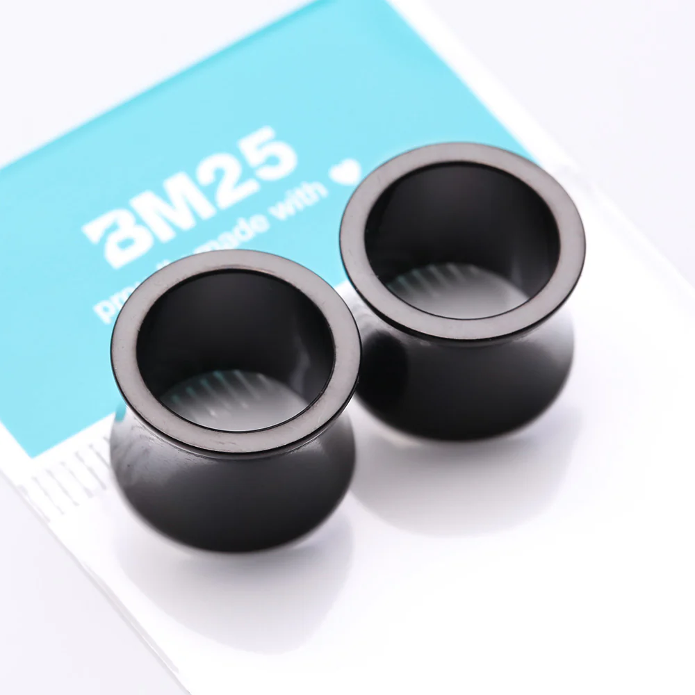 A Pair of Blackline Solid Steel Double Flared Ear Gauge Tunnel Plug - Image 4