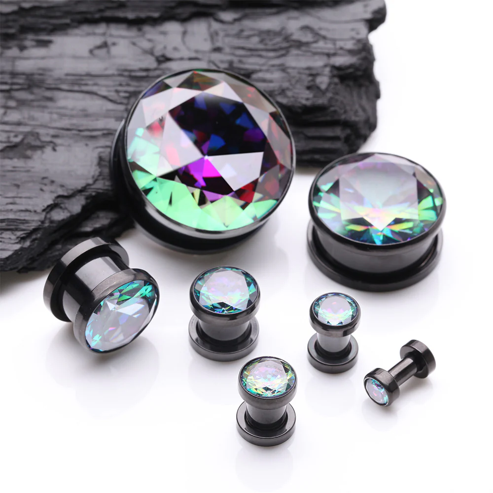 A Pair of Blackline Sparkle Steel Magnum Hollow Screw-Fit Plug - Image 3