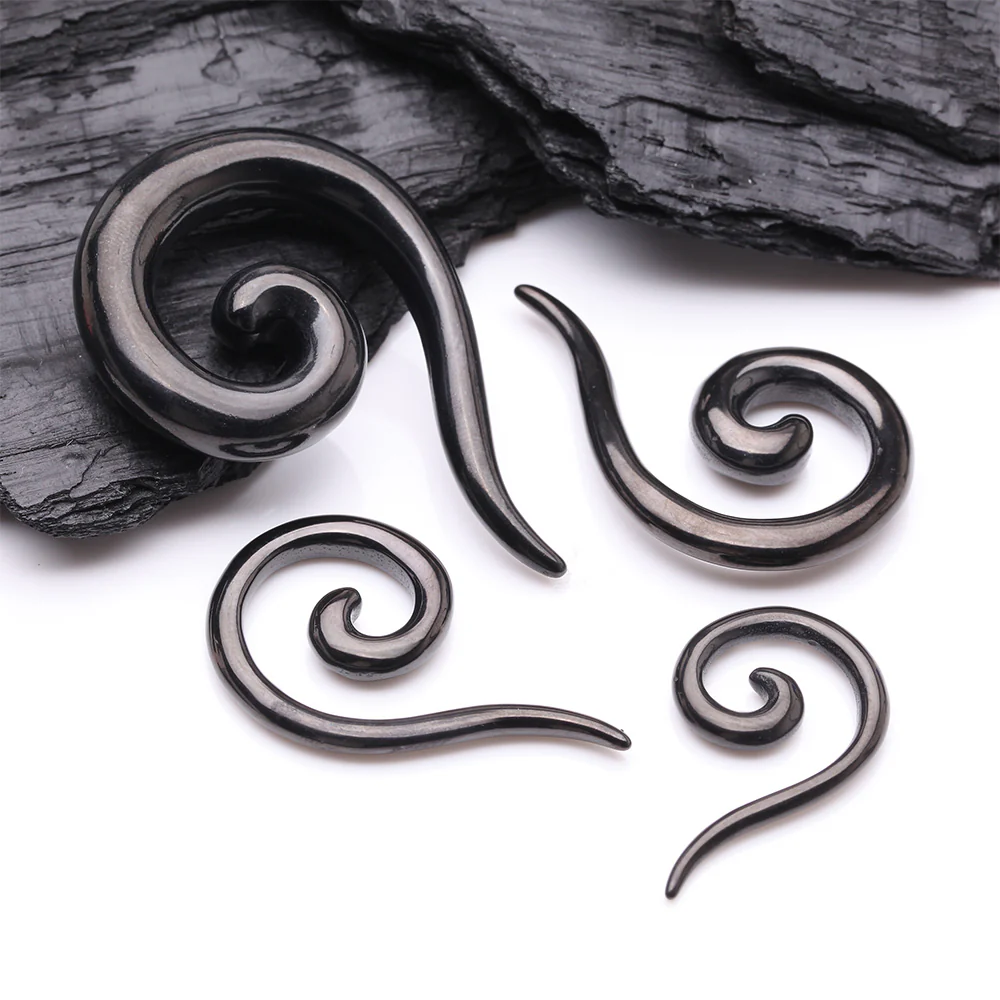 A Pair of Blackline Steel Spiral Tail Ear Weight Hanger Plug - Image 3