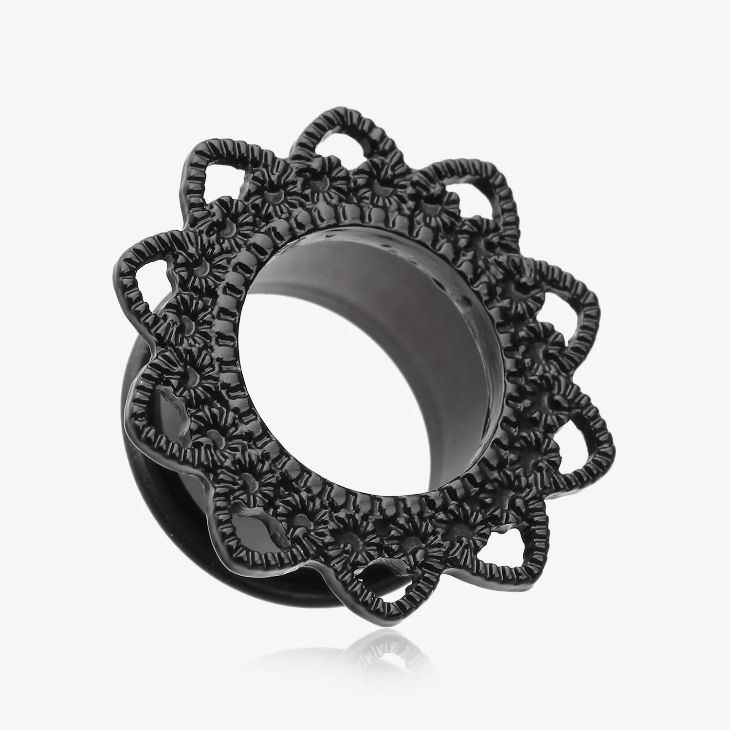 A Pair of Blackline Verdant Filigree Single Flared Steel Ear Gauge Tunnel Plug