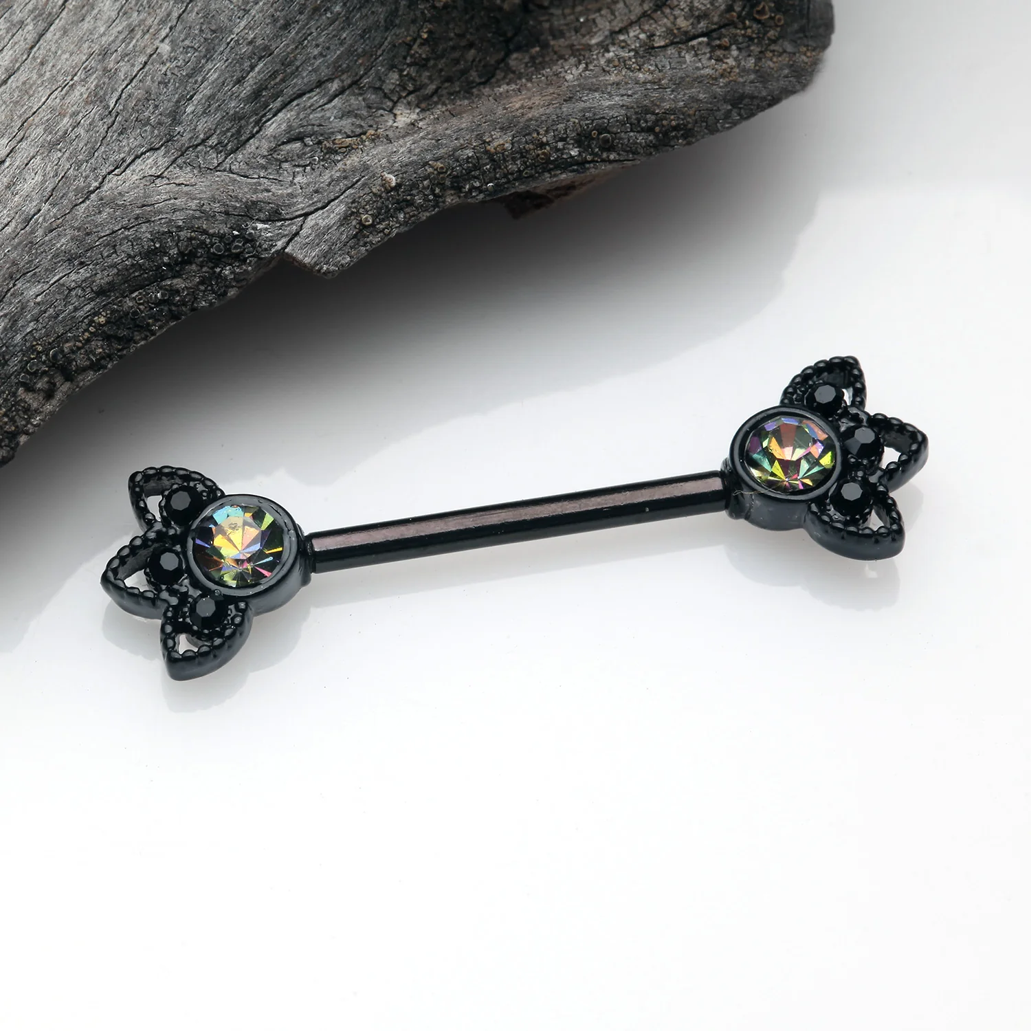A Pair of Blackline Vintage Floral Mistress Sparkle Nipple Barbell - Image 2