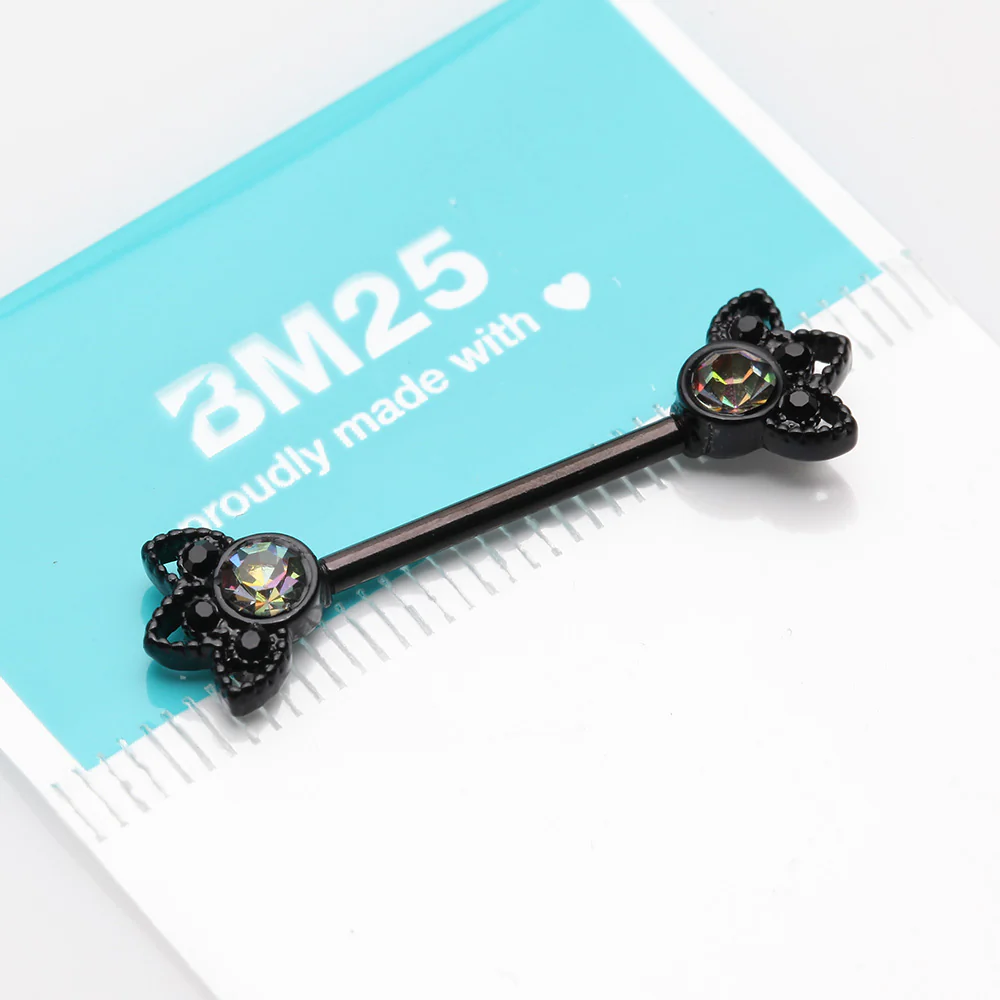 A Pair of Blackline Vintage Floral Mistress Sparkle Nipple Barbell - Image 3