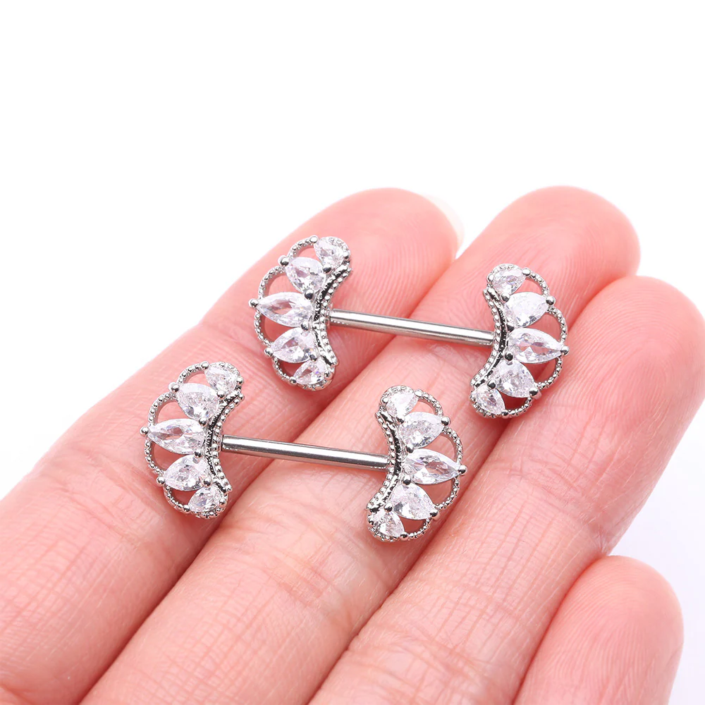 A Pair of Bohemian Arc Elegance Sparkle Nipple Barbell - Image 3