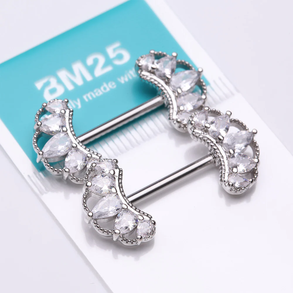 A Pair of Bohemian Arc Elegance Sparkle Nipple Barbell - Image 4