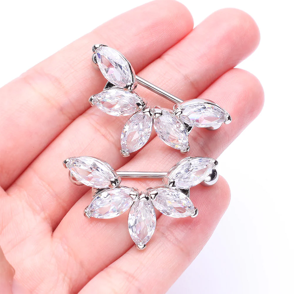 A Pair of Brilliant Marquise Lotus Sparkle Dangle Nipple Shield - Image 3