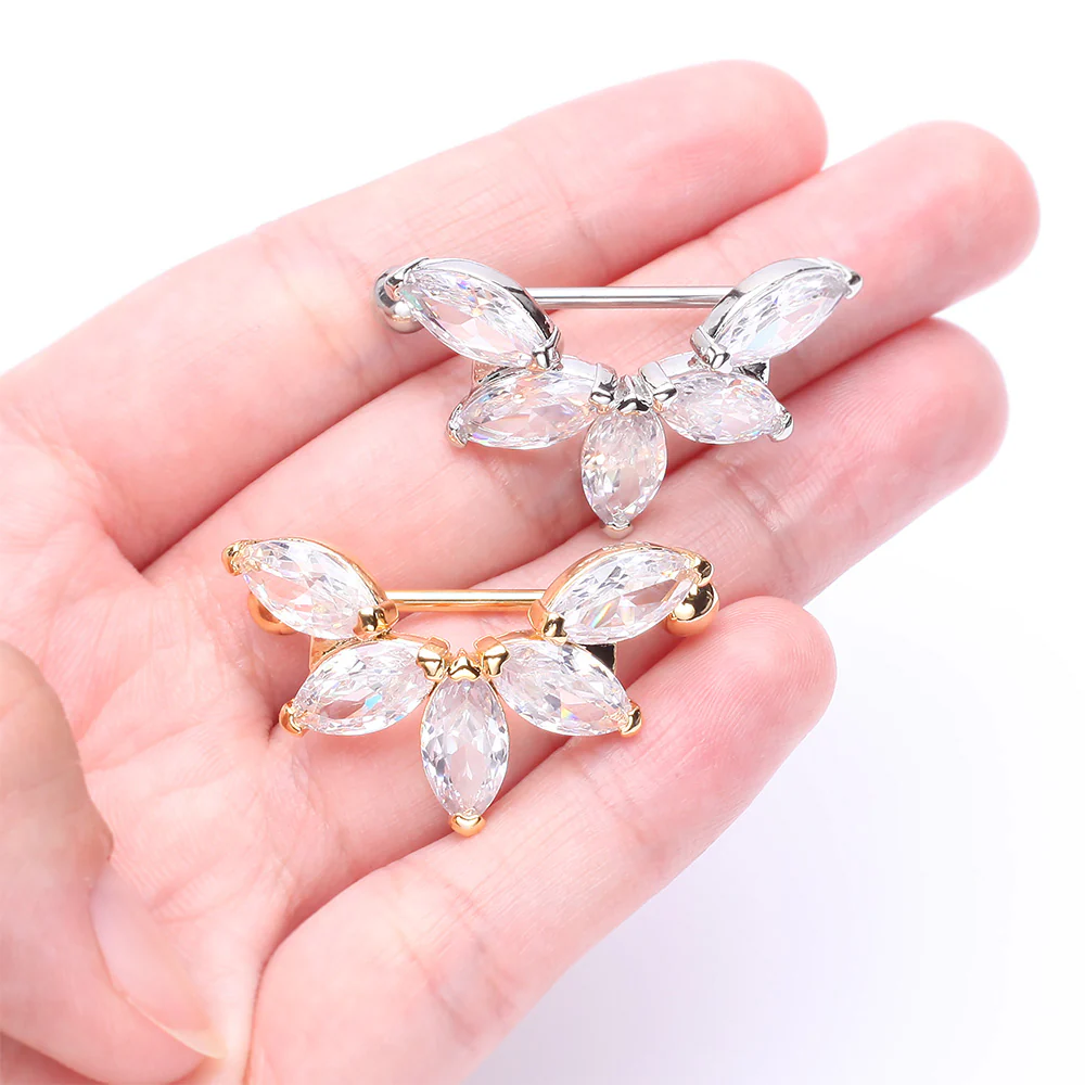 A Pair of Brilliant Marquise Lotus Sparkle Dangle Nipple Shield - Image 4