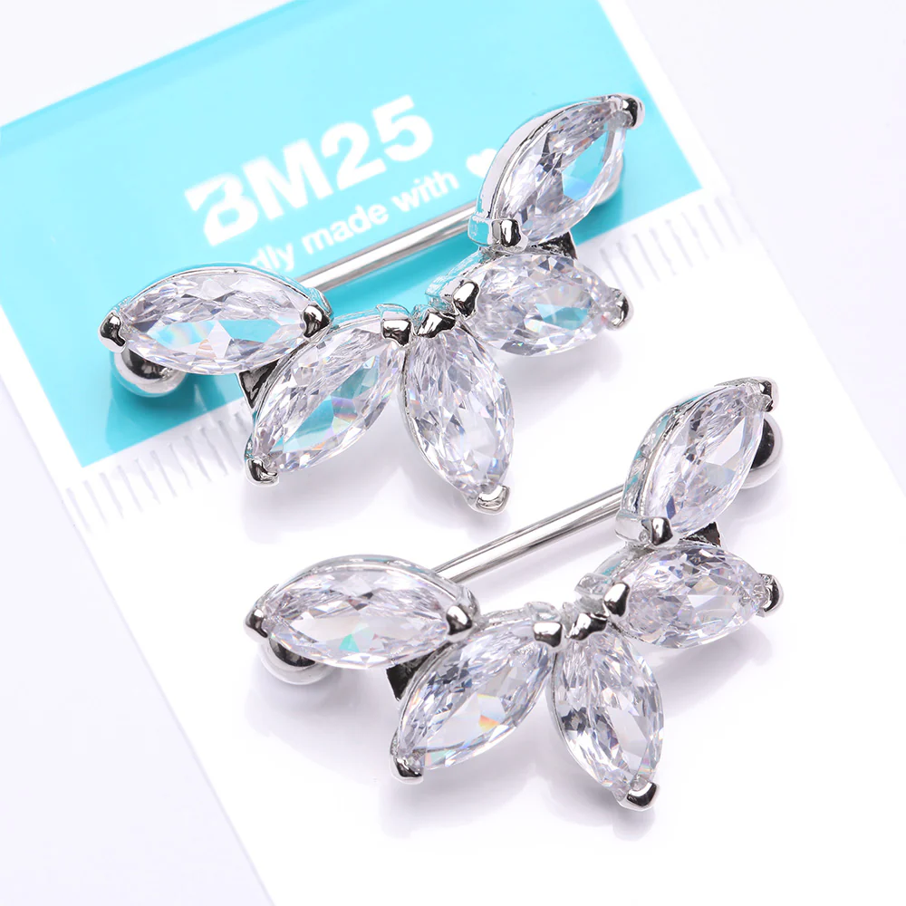 A Pair of Brilliant Marquise Lotus Sparkle Dangle Nipple Shield - Image 5