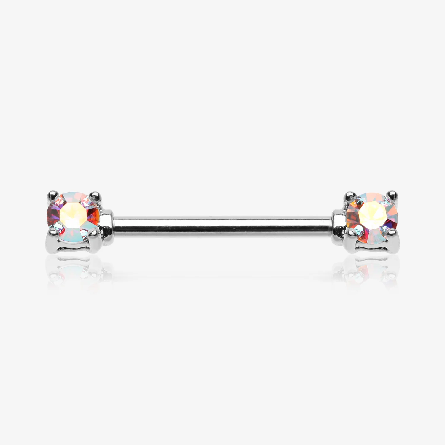 A Pair of Brilliant Sparkle Gem Prong Set Nipple Barbell