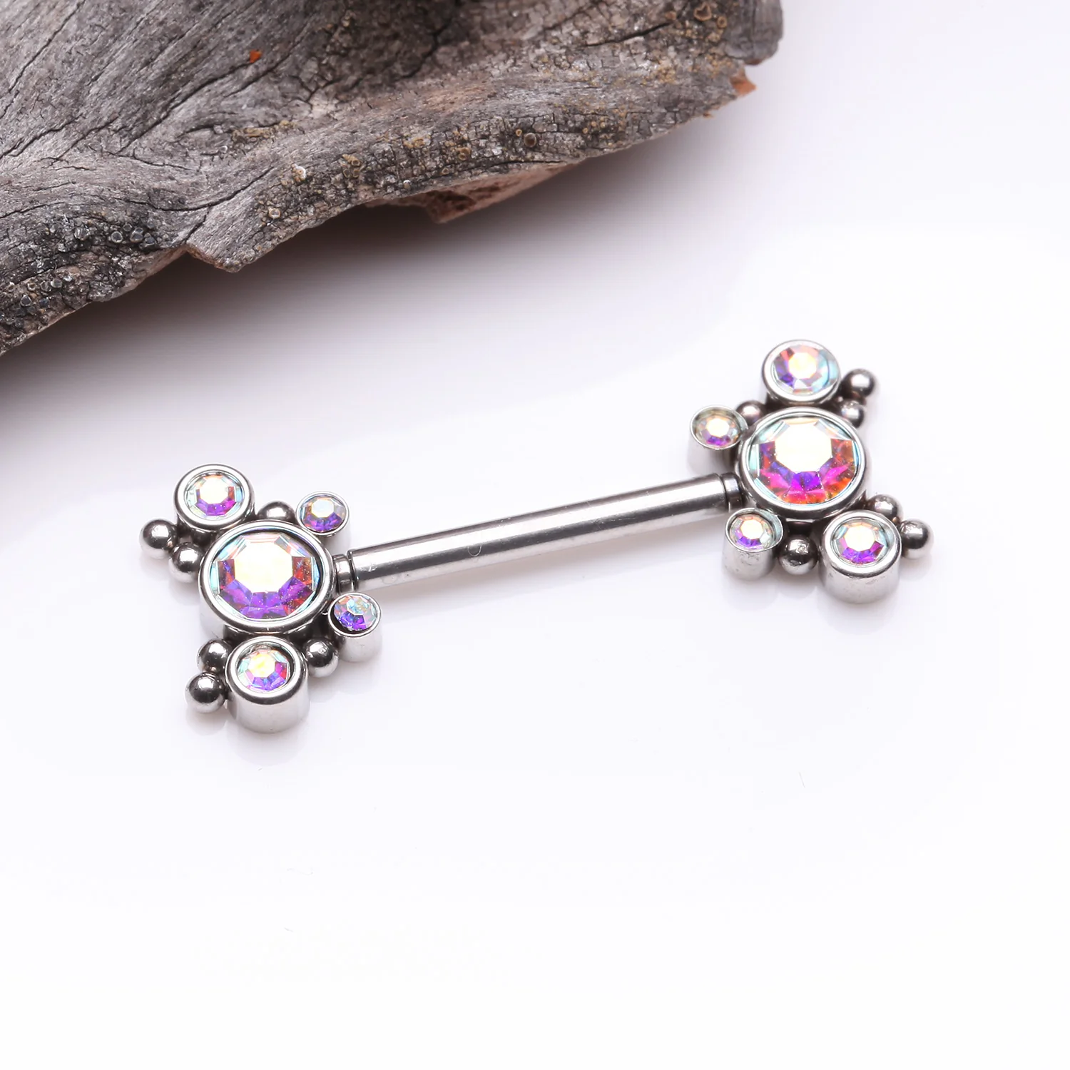 A Pair of Butterfly Sparkle Multi-Gem Threadless Nipple Barbell - Image 2