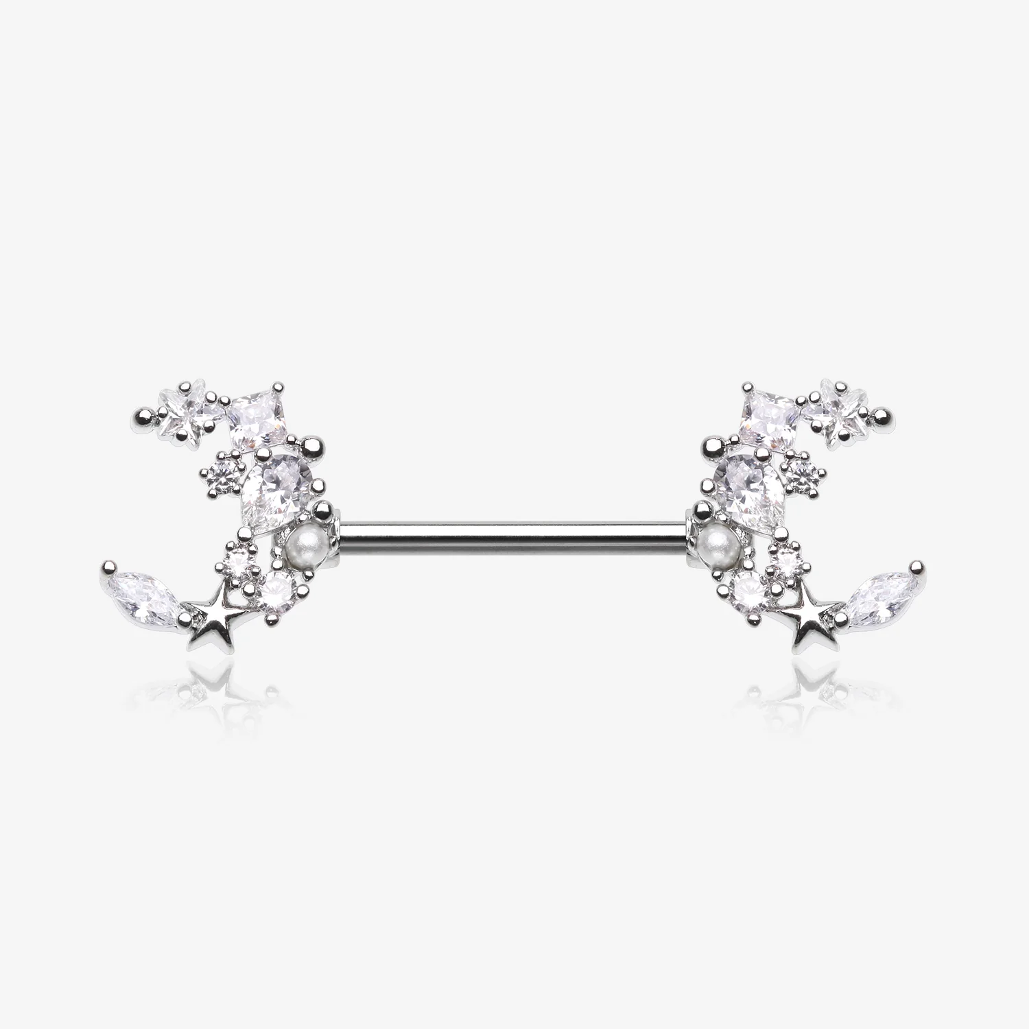 A Pair of Celestial Sparkle Crescent Moon Array Nipple Barbell