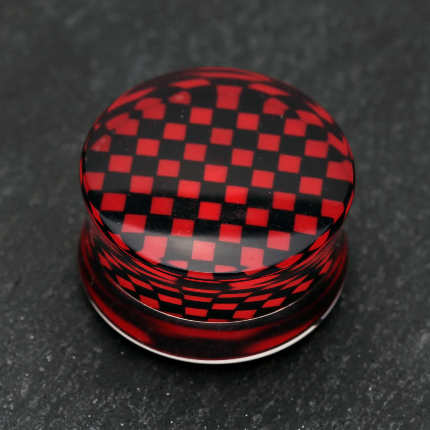 A Pair of Classic Checker Inlay Double Flared Ear Gauge Plug - Image 2