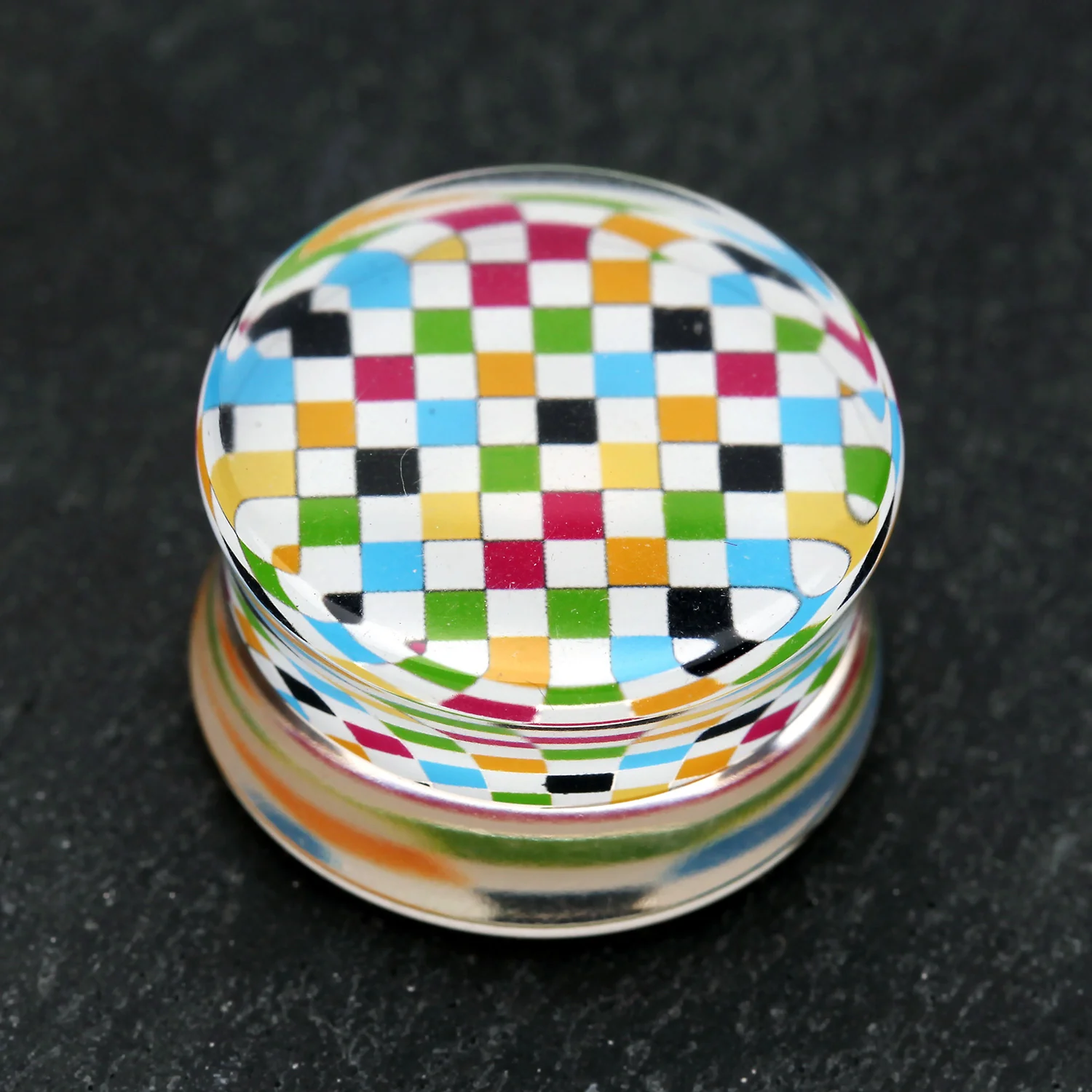 A Pair of Classic Checker Inlay Double Flared Ear Gauge Plug - Image 2