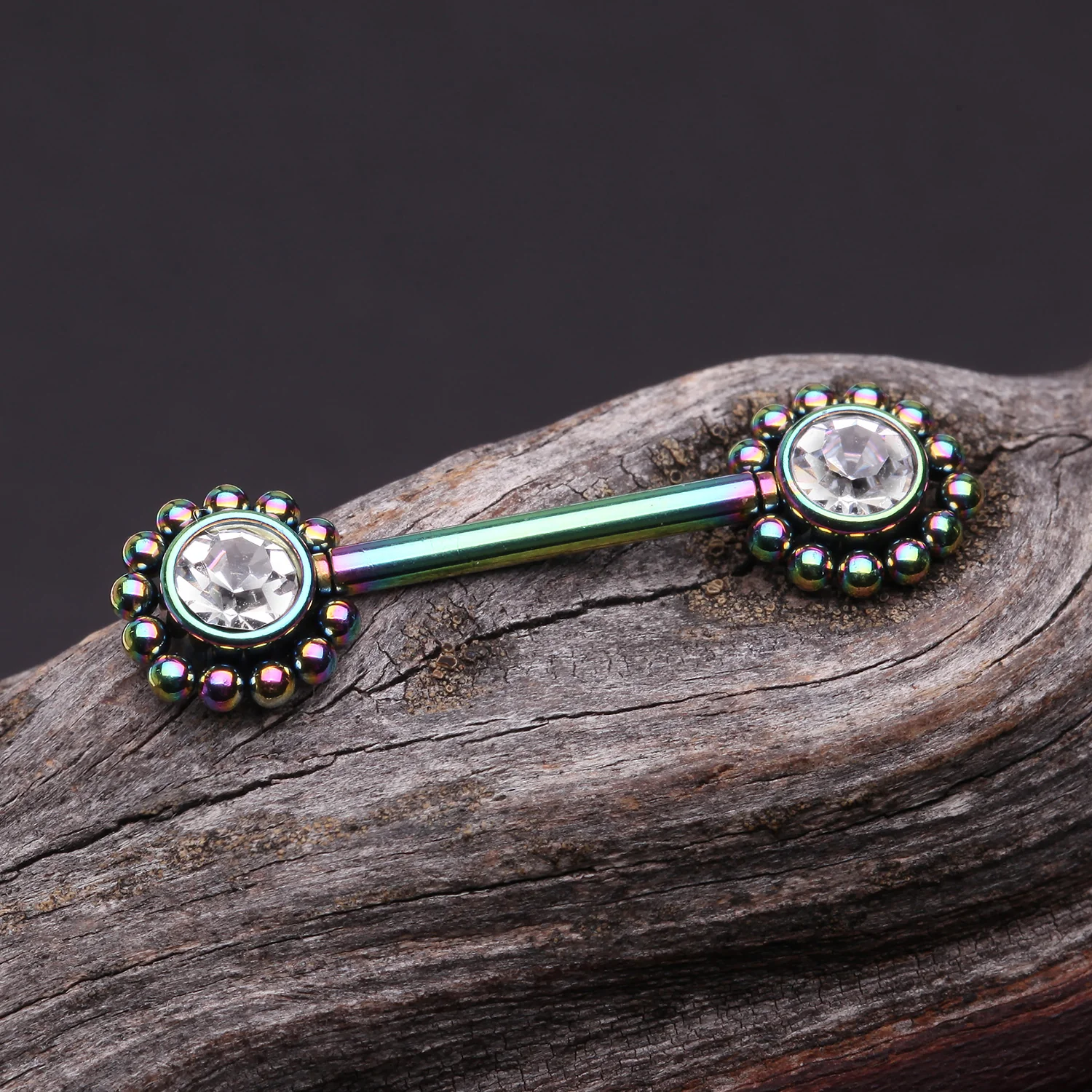 A Pair of Colorline Bali Bead Karma Circle Sparkle Threadless Nipple Barbell - Image 2