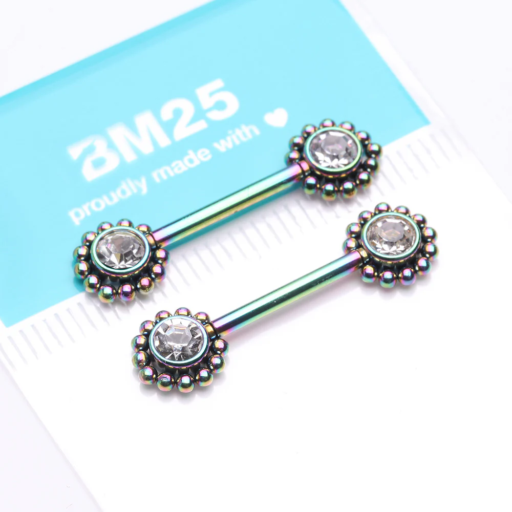 A Pair of Colorline Bali Bead Karma Circle Sparkle Threadless Nipple Barbell - Image 3