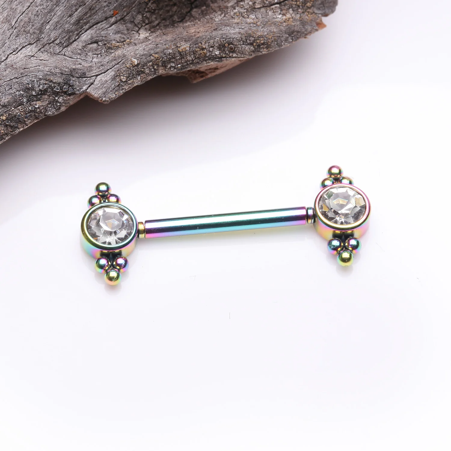 A Pair of Colorline Majestic Bali Beads Sparkle Threadless Nipple Barbell - Image 2