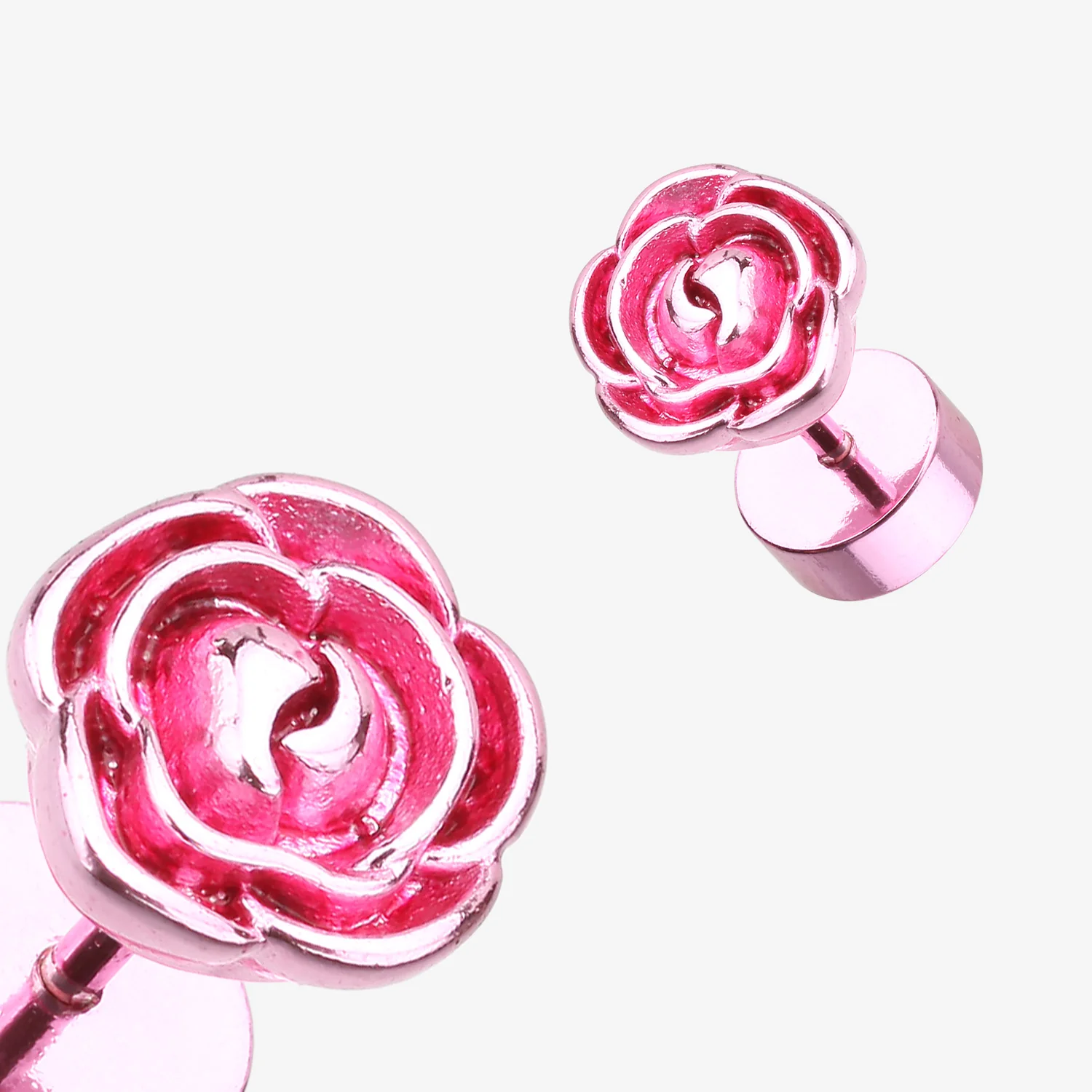 A Pair of Colorline Rose Blossom Steel Fake Plug Earring - Image 2