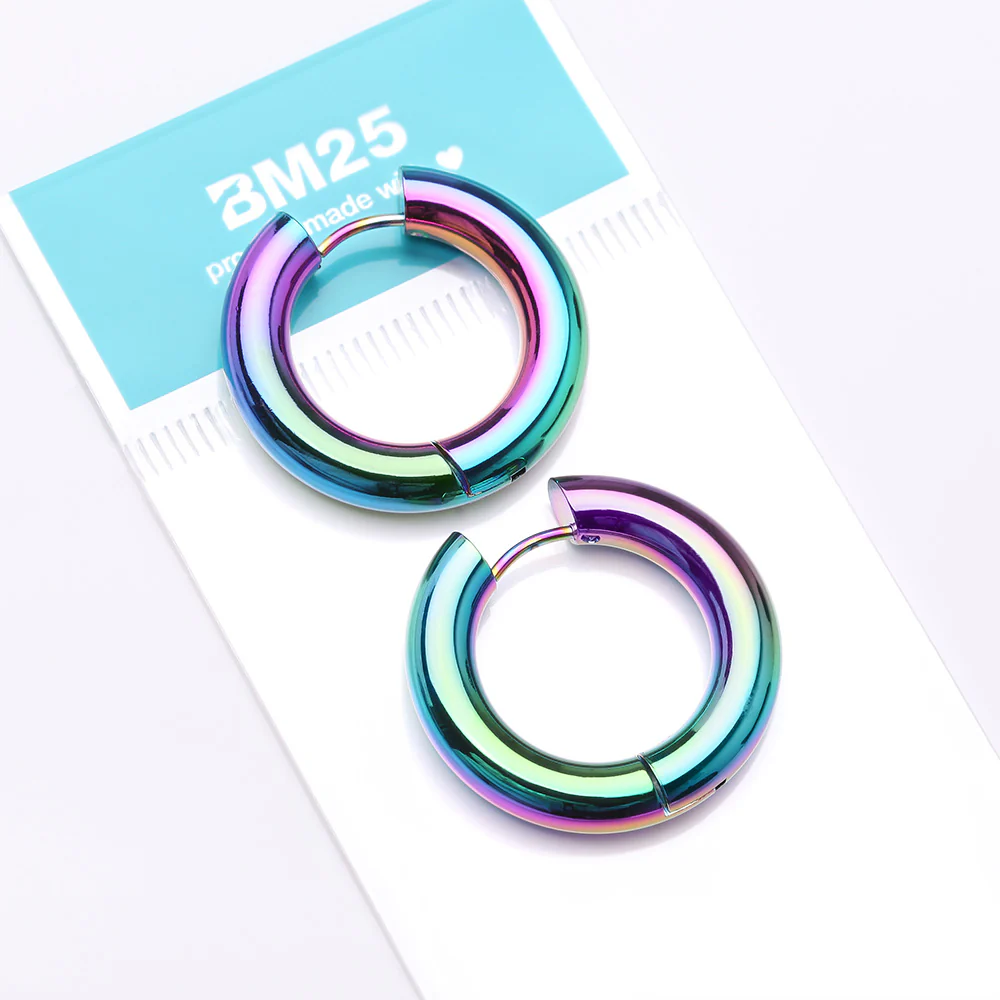 A Pair of Colorline Simple Hinged Huggie Hoop Steel Earring - Image 5