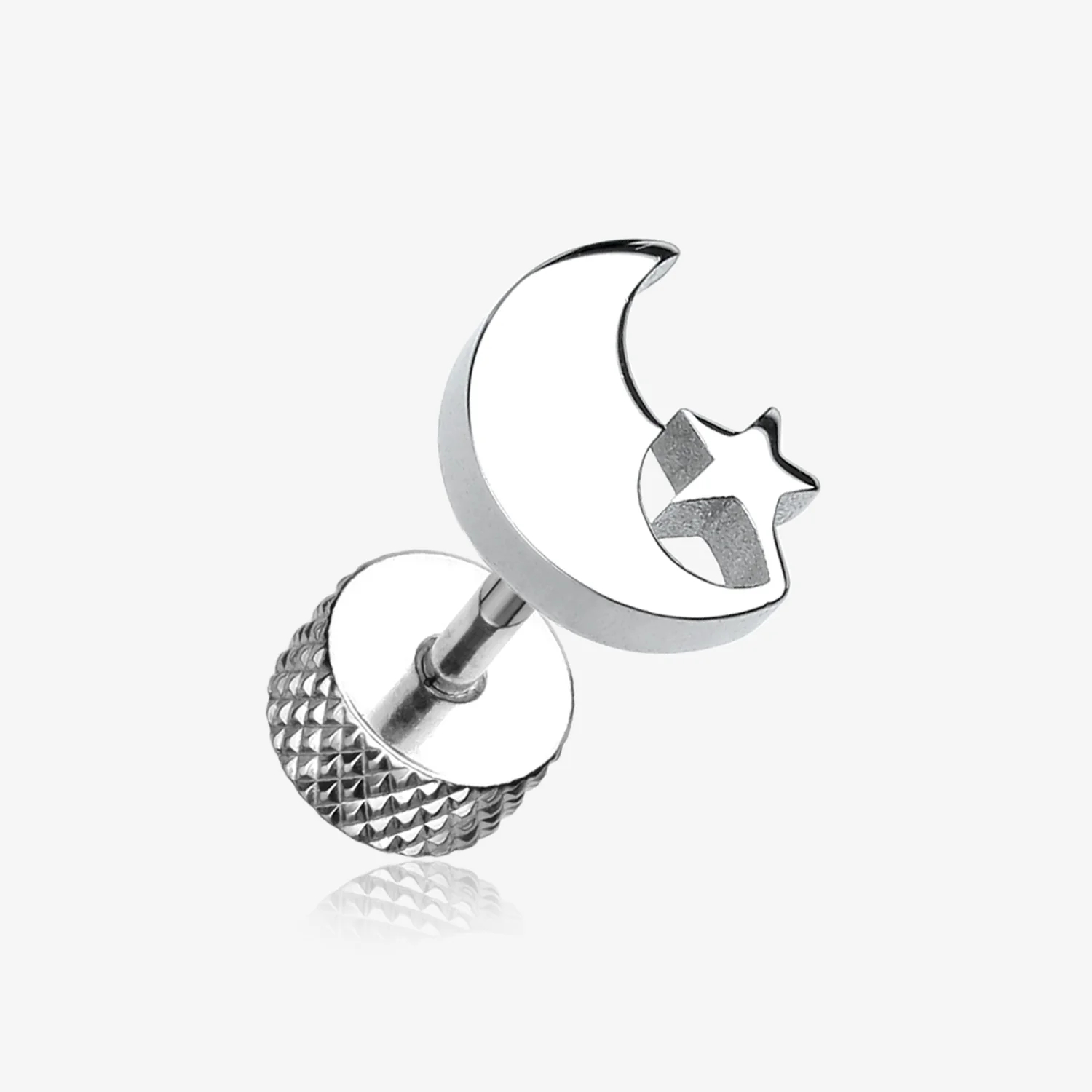 A Pair of Crescent Moon & Star Steel Fake Plug Earring