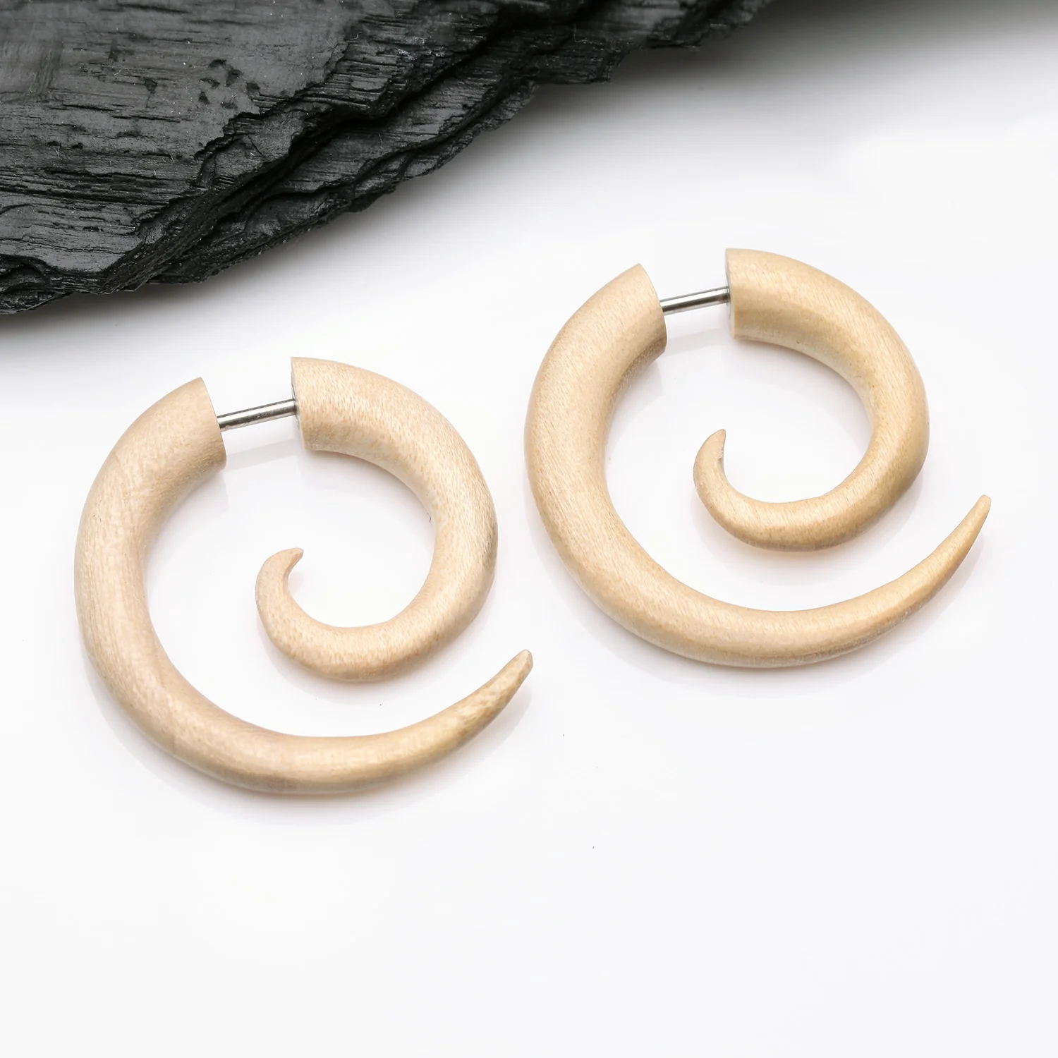A Pair of Crocodile Wood Fake Spiral Hanger Earring - Image 2