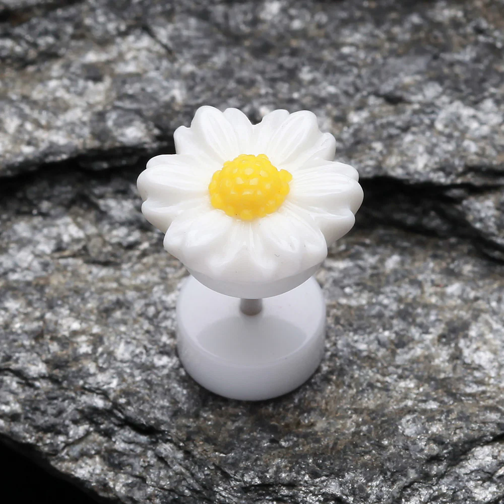 A Pair of Cutesy Daisy Flower Acrylic Fake Plug - Image 3