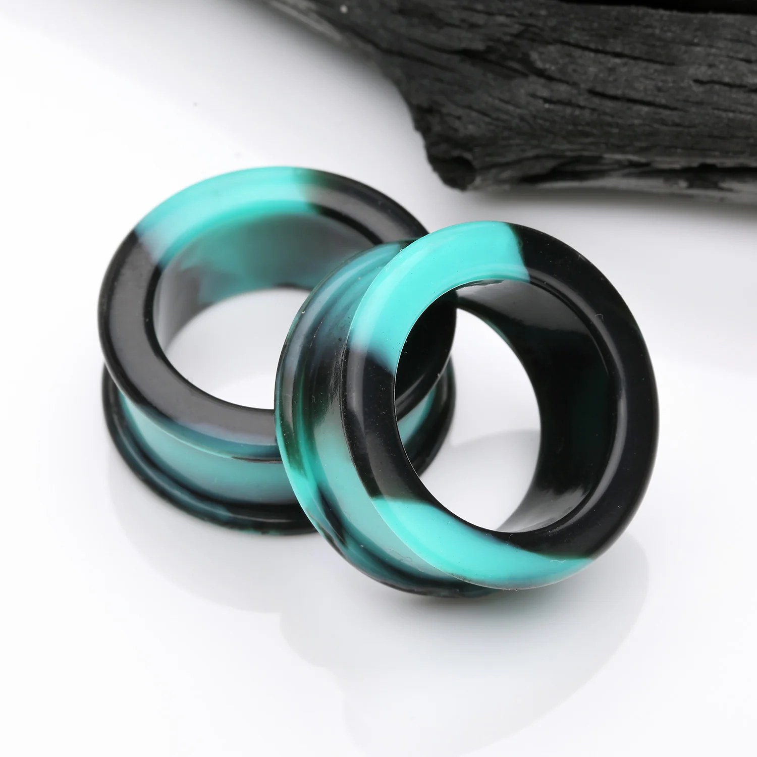 A Pair of Dark Galaxy Camo Flexible Silicone Double Flared Tunnel Plug - Image 2