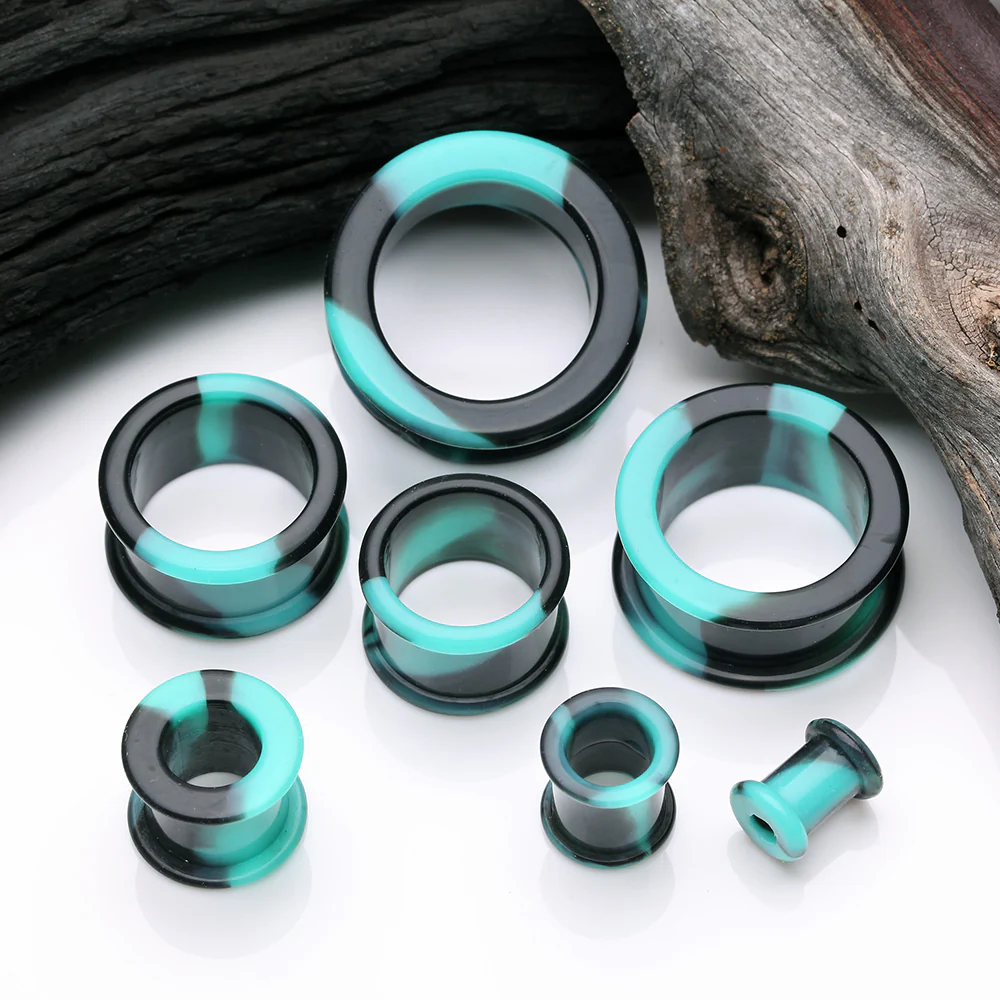 A Pair of Dark Galaxy Camo Flexible Silicone Double Flared Tunnel Plug - Image 3