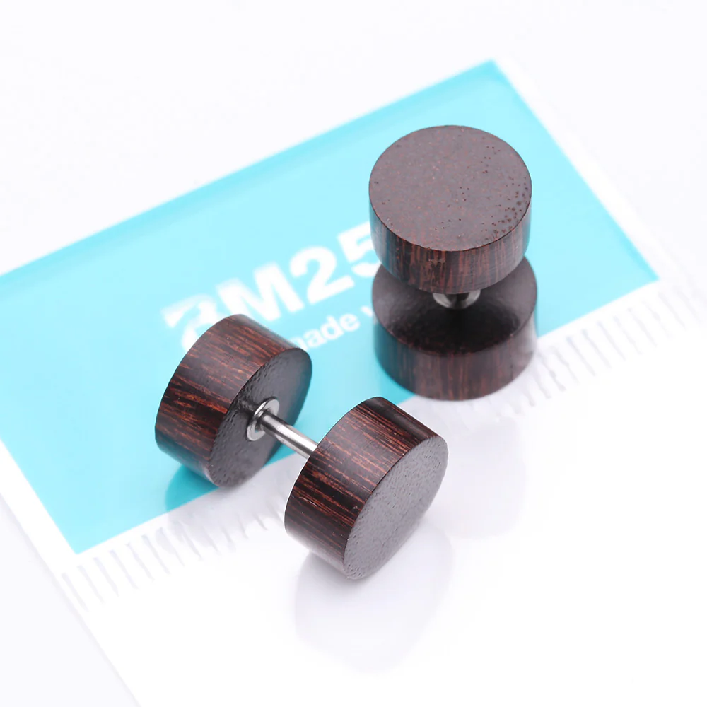 A Pair of Dark Tamarind Wood Fake Plug Earring - Image 5