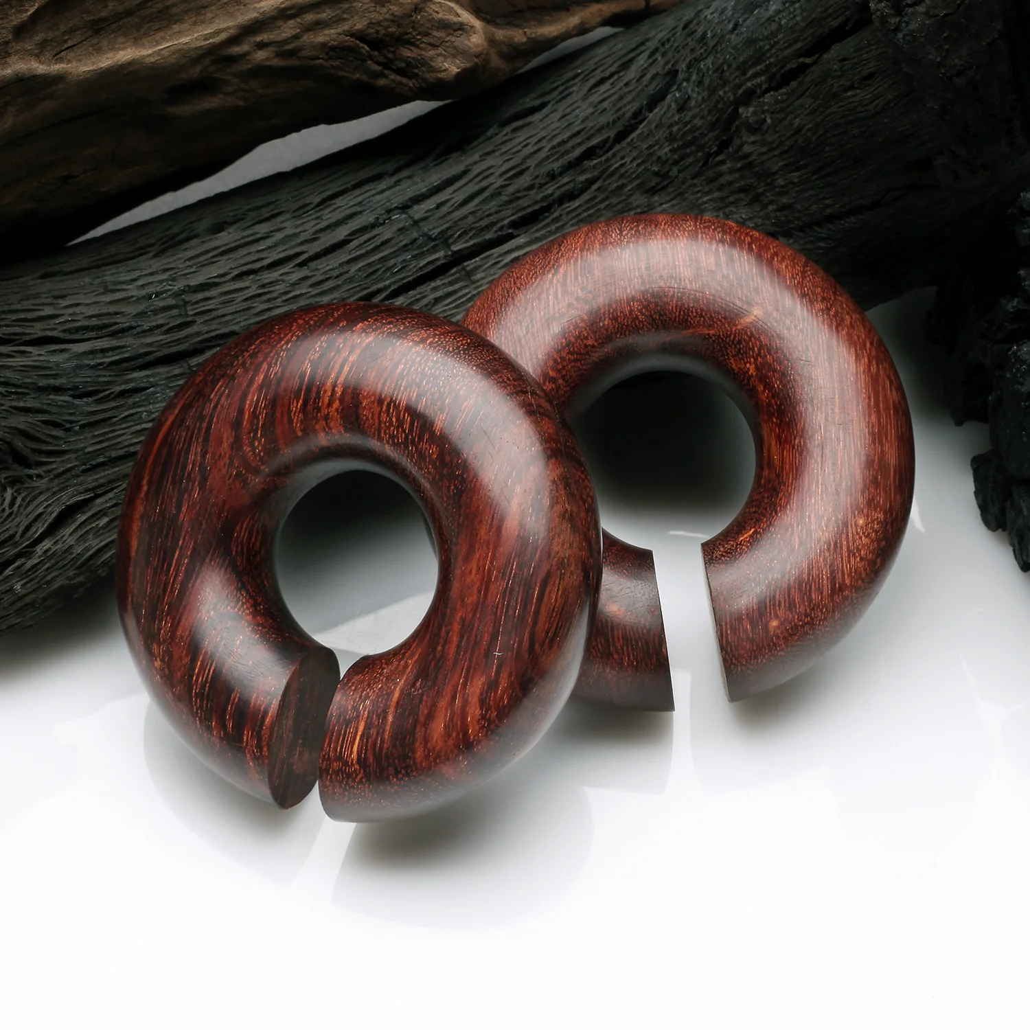 A Pair Of Dark Tamarind Wood Hoop Hanger Plug - Image 2