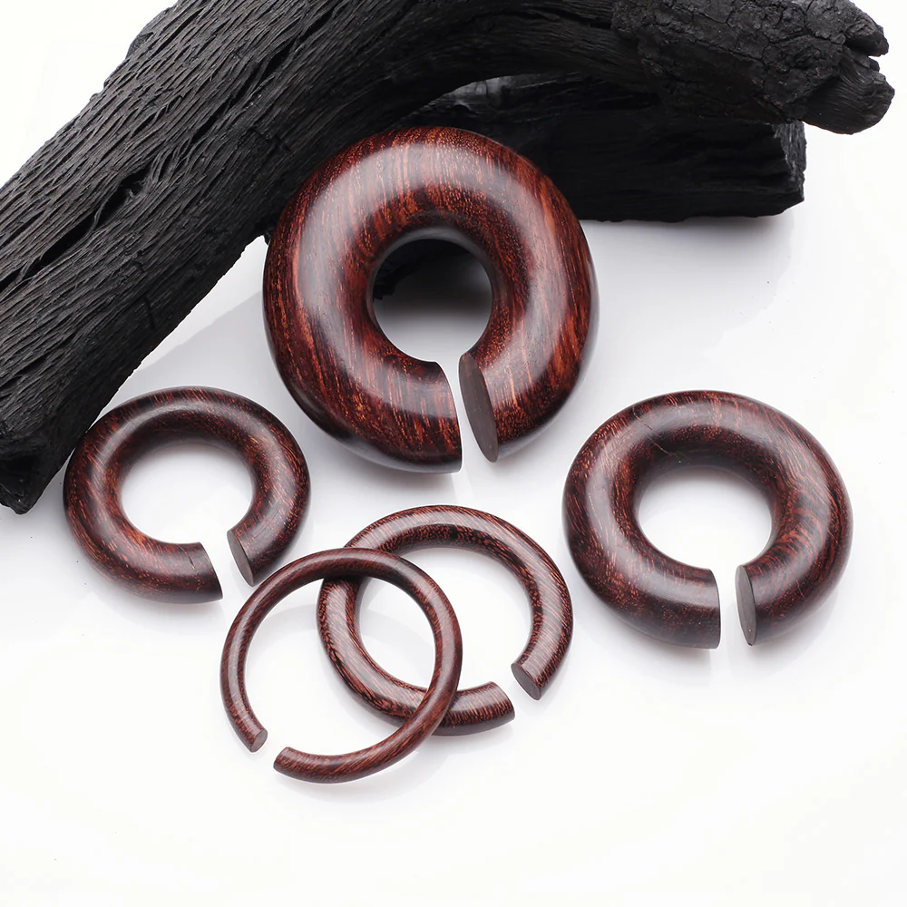 A Pair Of Dark Tamarind Wood Hoop Hanger Plug - Image 3