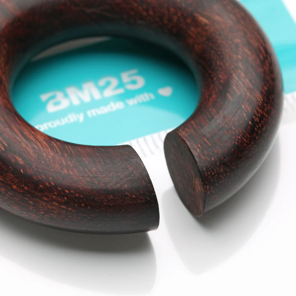 A Pair Of Dark Tamarind Wood Hoop Hanger Plug - Image 4