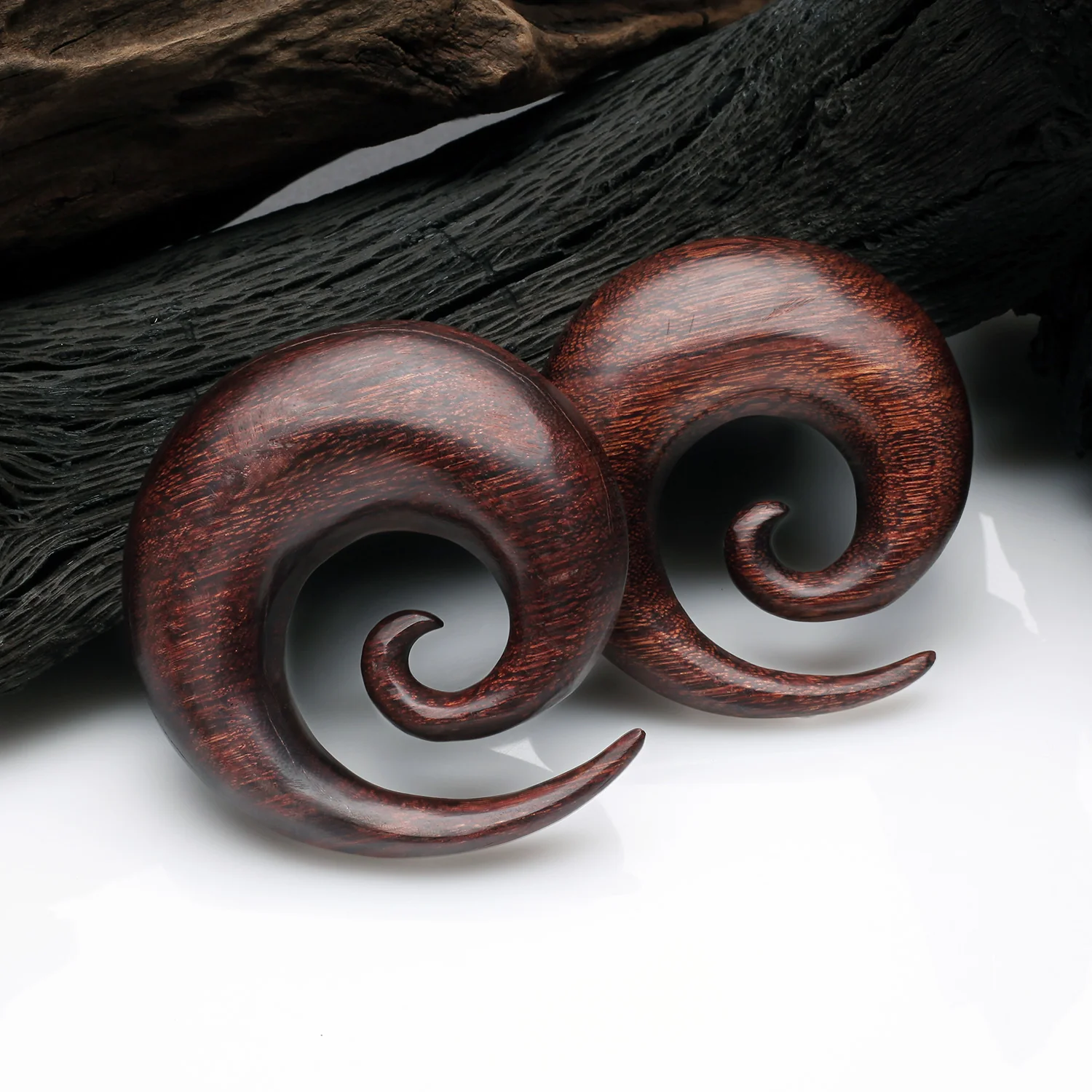 A Pair Of Dark Tamarind Wood Spiral Hanger Plug - Image 2