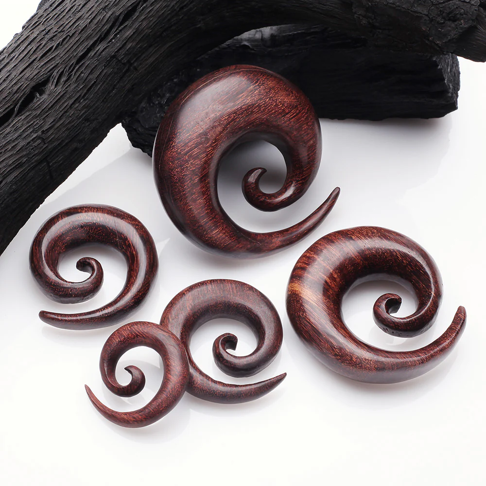 A Pair Of Dark Tamarind Wood Spiral Hanger Plug - Image 3