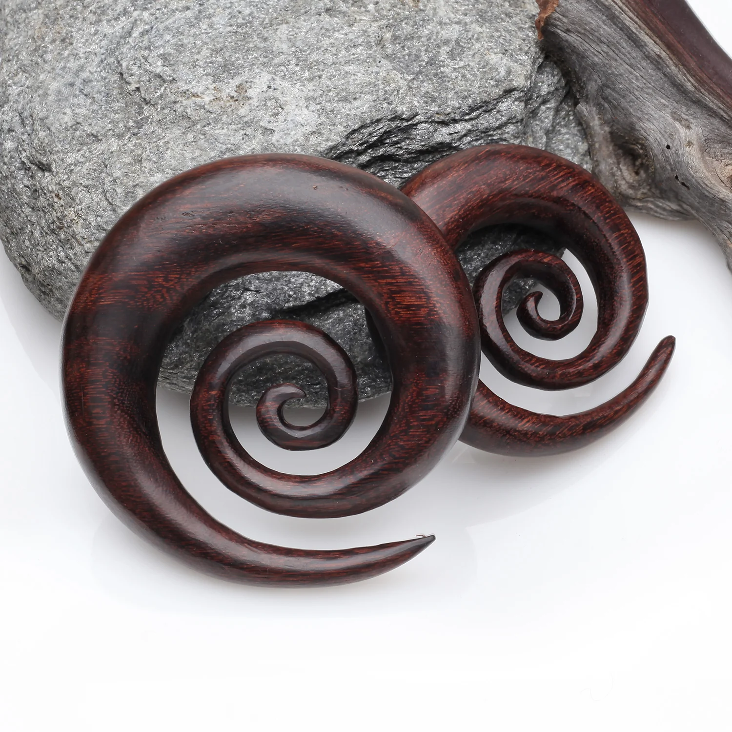 A Pair of Dark Tamarind Wood Super Spiral Hanger Plug - Image 2