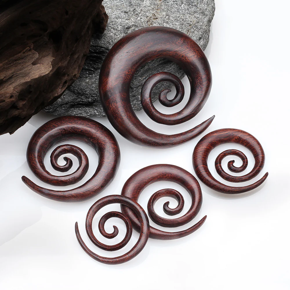 A Pair of Dark Tamarind Wood Super Spiral Hanger Plug - Image 3