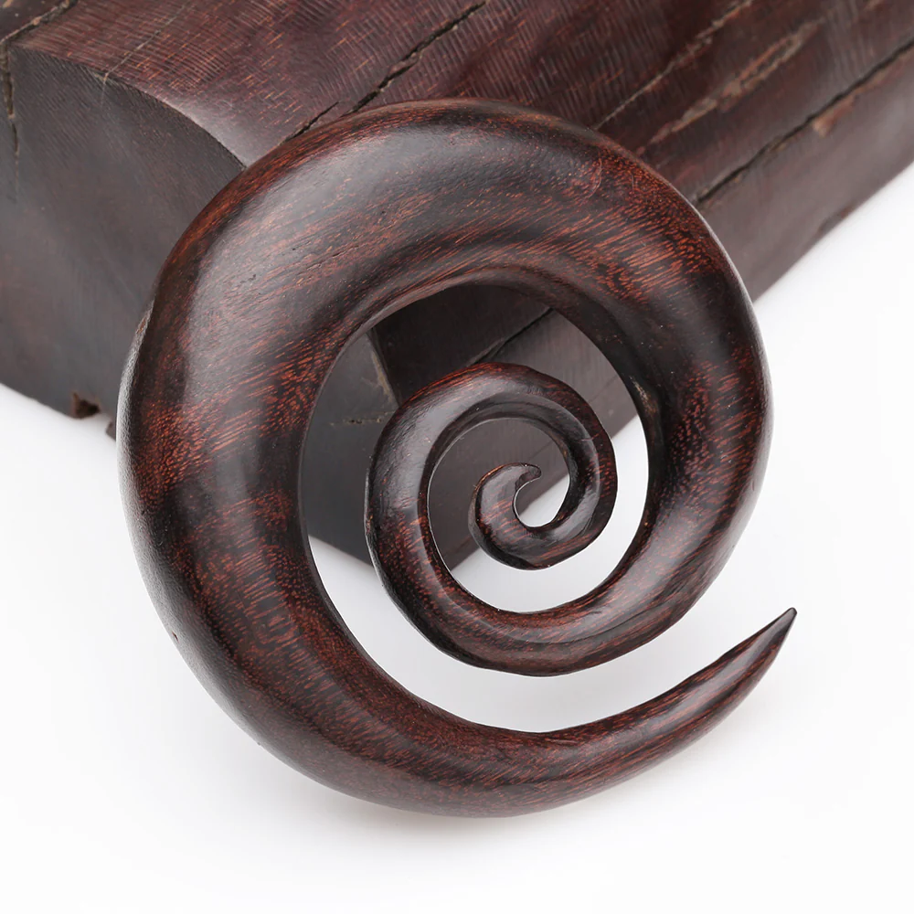 A Pair of Dark Tamarind Wood Super Spiral Hanger Plug - Image 4