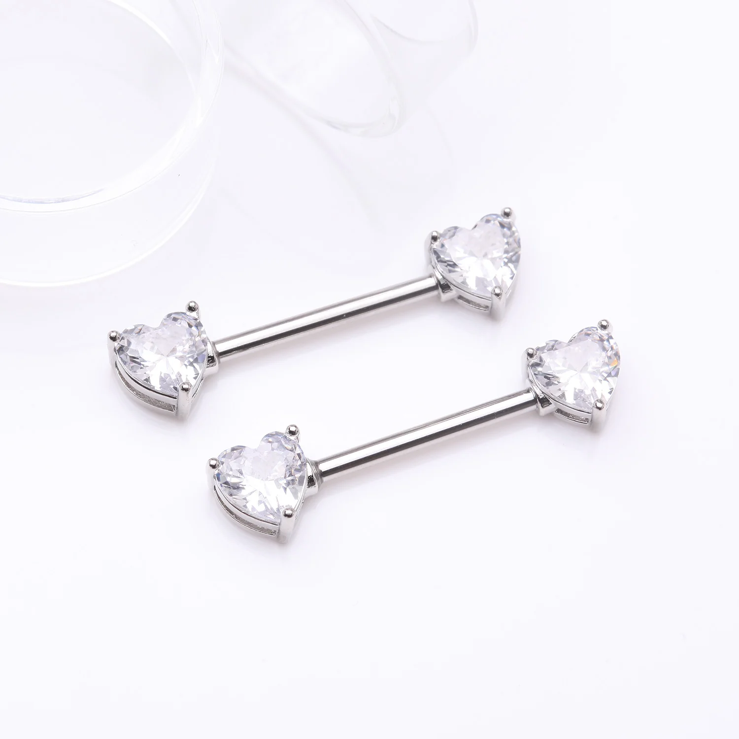 A Pair of Double Heart Gem Nipple Barbell Ring - Image 2